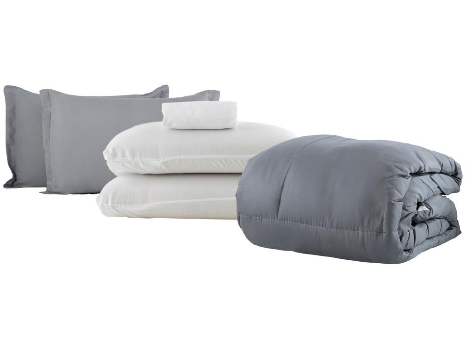 Jogo de Cama Queen Marcelino Textil Microfibra 170 Fios Ternura Branco e Cinza 6 Peças - 1