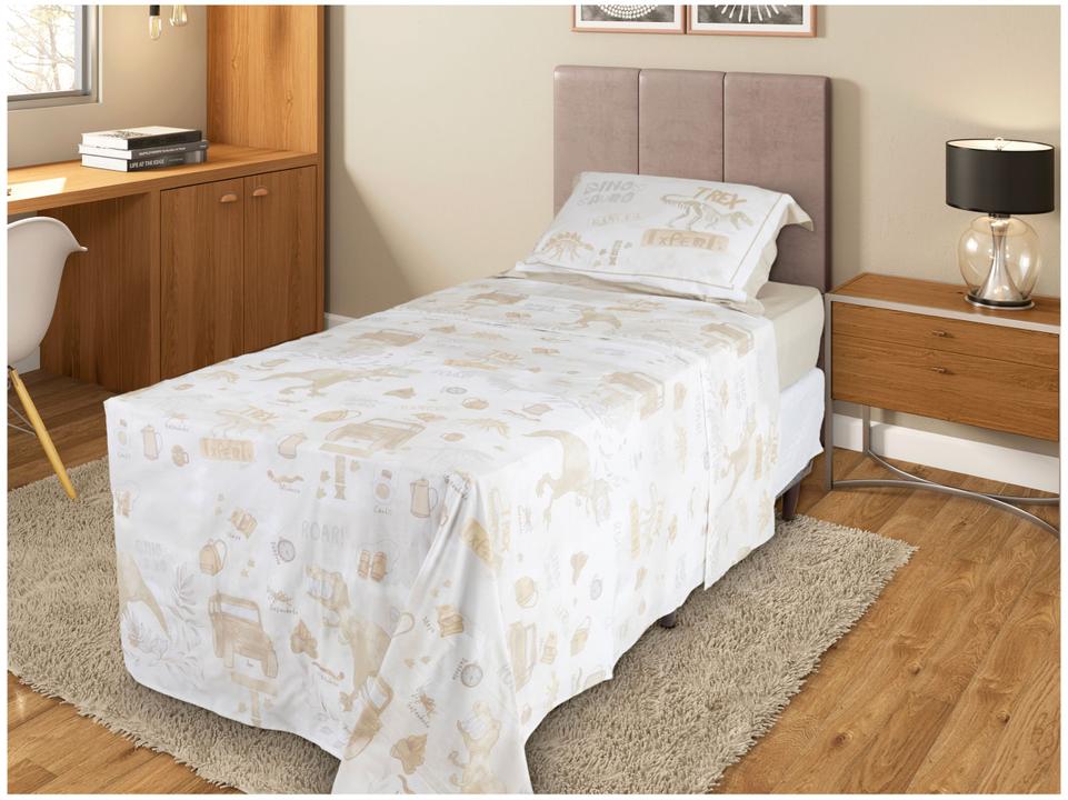 Jogo de Cama Solteiro 100% Algodão Karsten 200 Fios Bege e Cinza 3 Peças - 1