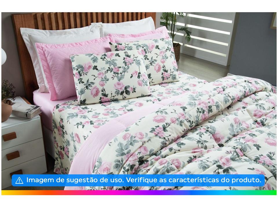 Jogo de Cama Solteiro Hypercal Athenas 400 Fios Paris Branco e Rosa 3 Peças - 1