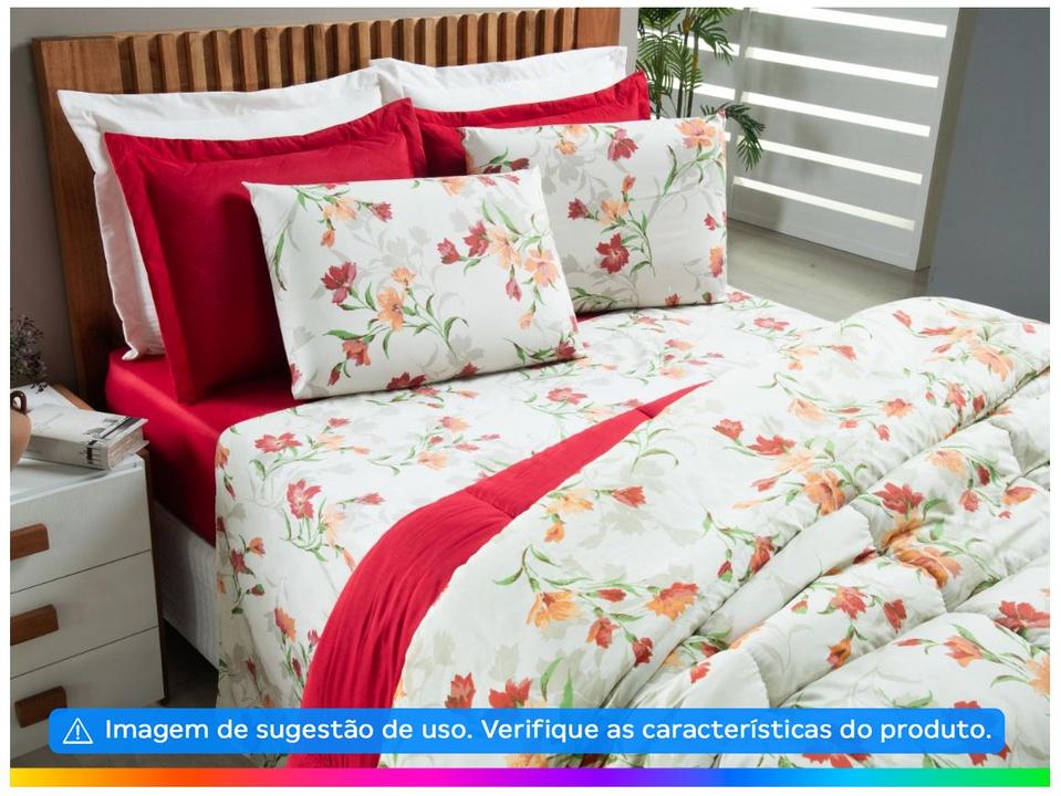 Jogo de Cama Solteiro Hypercal Marcelino Têxtil 400 Fios Florença Vermelho e Branco 3 Peças - 1