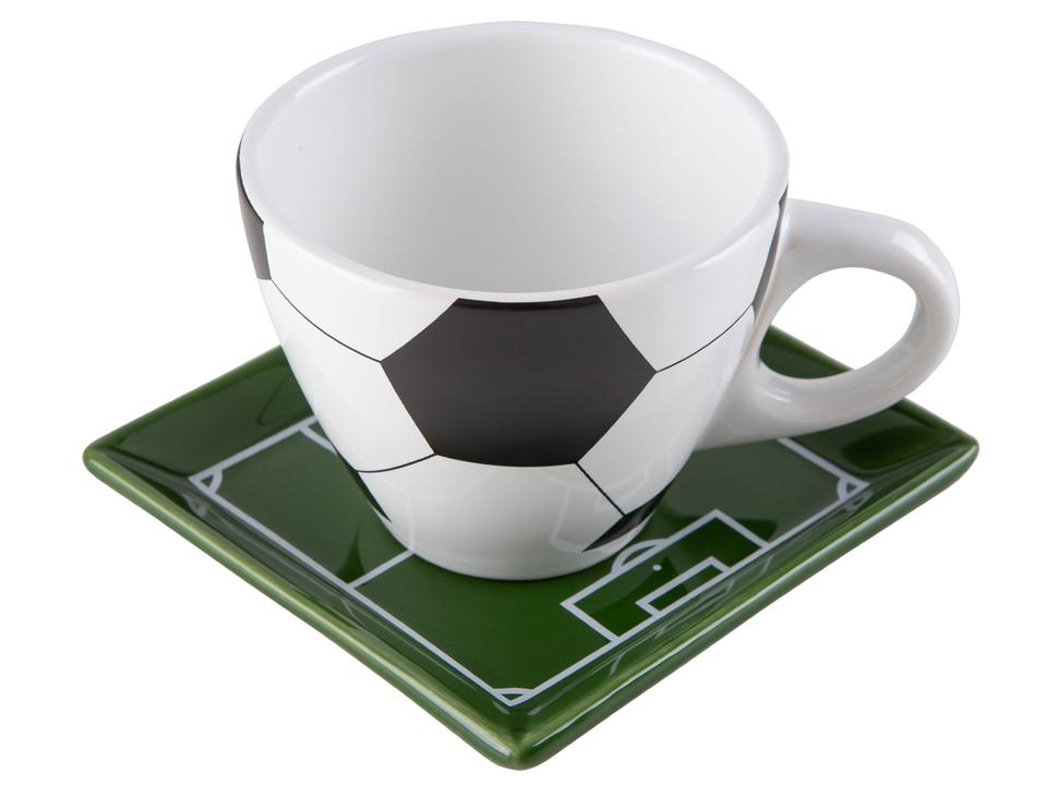 Jogo de Caneca de Chá e café de Cerâmica Branco, Preto e Verde 250ml Scalla Cerâmica Futebol 2 Peças - 3