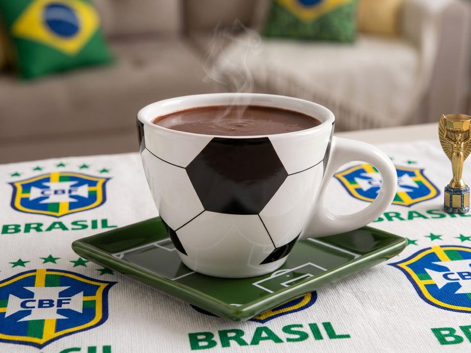 Jogo de Caneca de Chá e café de Cerâmica Branco, Preto e Verde 250ml Scalla Cerâmica Futebol 2 Peças - 1