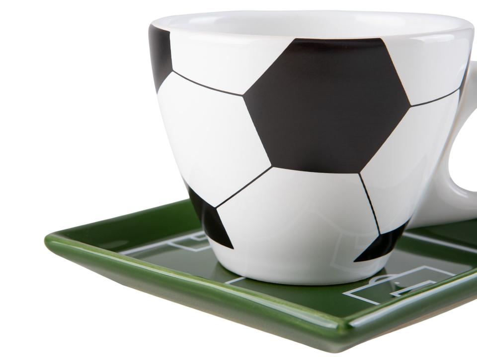 Jogo de Caneca de Chá e café de Cerâmica Branco, Preto e Verde 250ml Scalla Cerâmica Futebol 2 Peças - 4