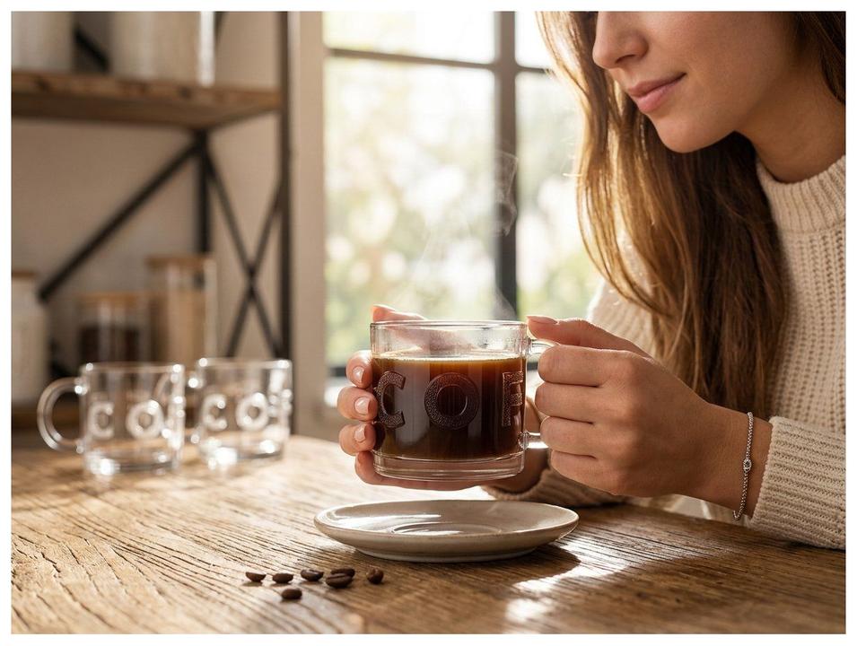 Jogo de Canecas de Chá e Café de Vidro Transparente 320ml Hauskraft Coffee 3 Peças - 1