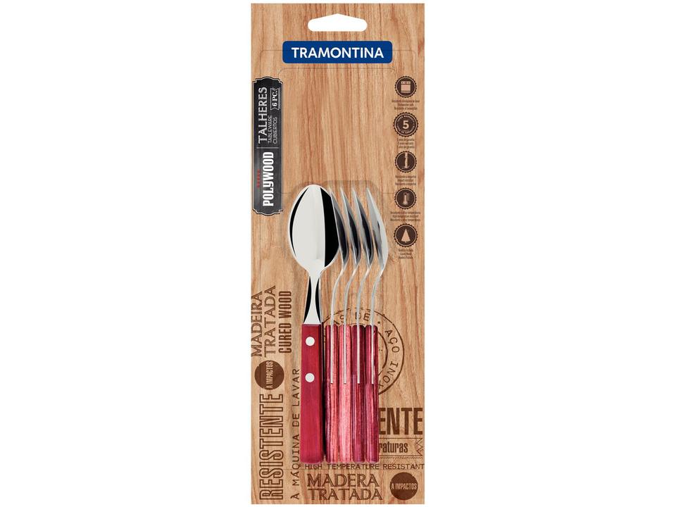 Jogo de Colher Tramontina Polywood Vermelho e Prata - 3