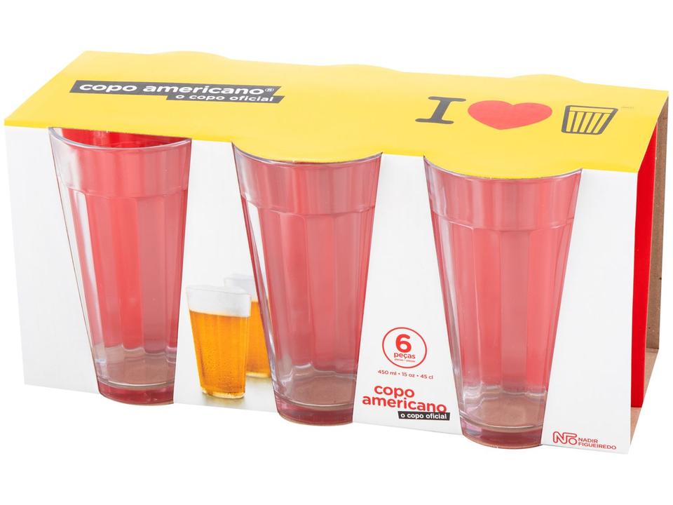 Jogo de Copos de Vidro 450ml 6 Peças Nadir Americano Long Drink - 6