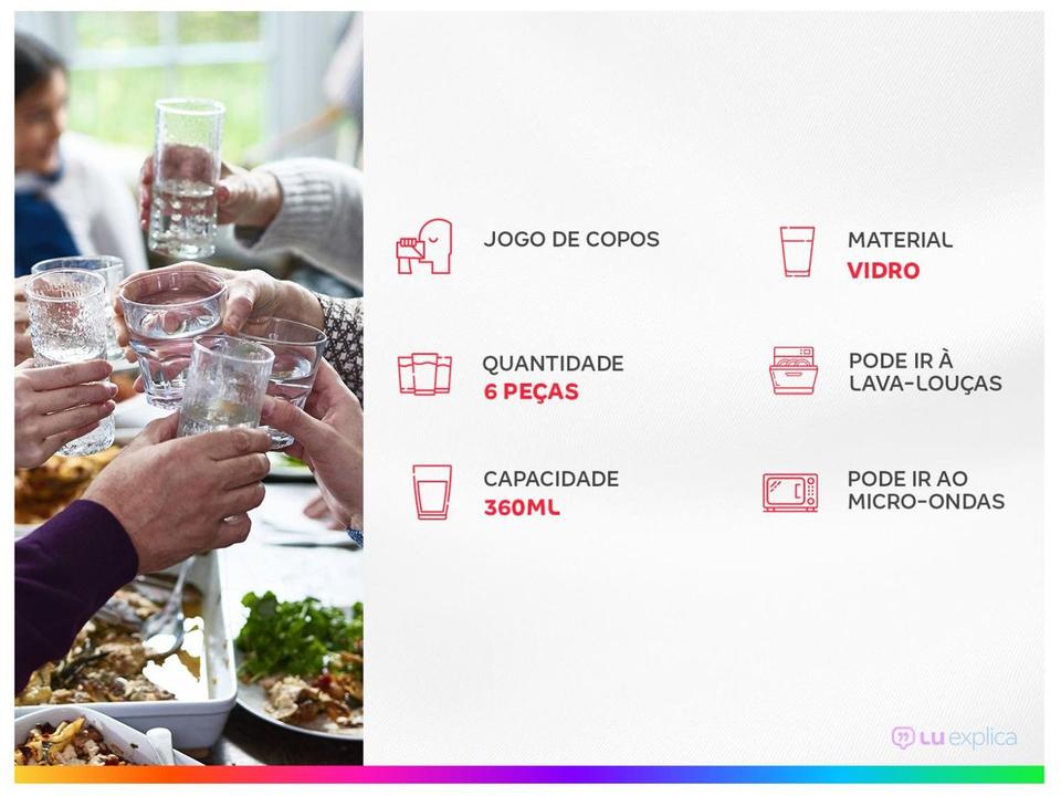 Jogo de Copos de Vidro Long Drink 360ml 6 Peças Nadir Ópera - 1