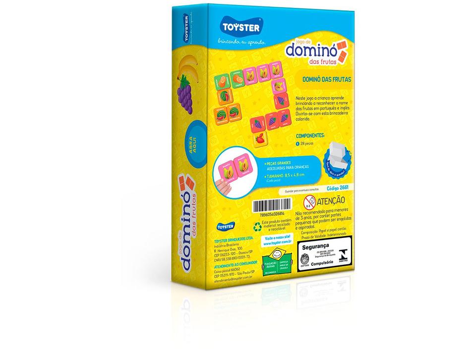 Jogo de Dominó Frutas Toyster Brinquedos 28 Peças - 2