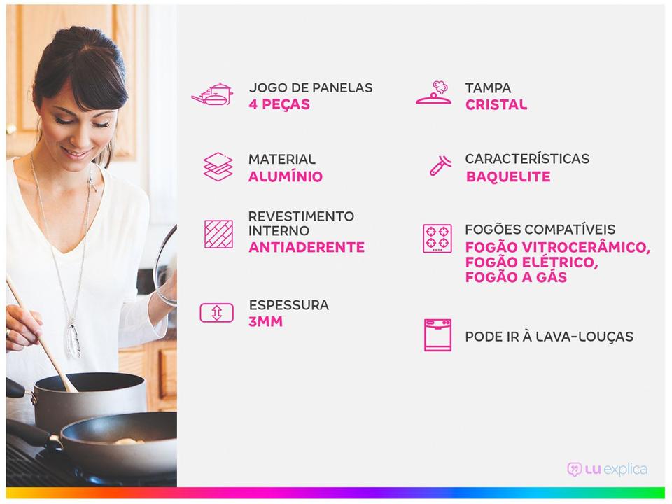 Jogo de Panelas Bergner Antiaderente de Alumínio Preto 4 Peças Chroma - 1