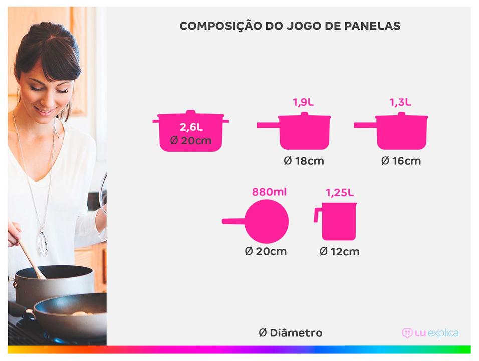 Jogo de Panelas Brinox Antiaderente de Alumínio Vermelho 5 Peças Ruby - 2