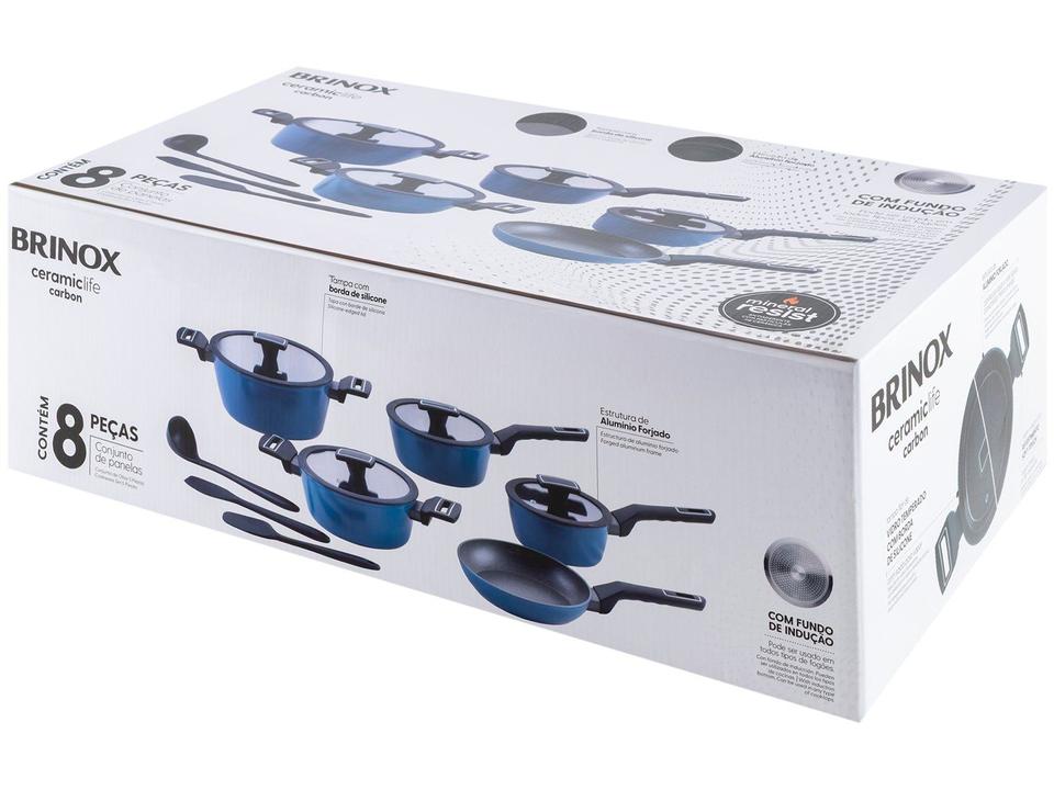 Jogo de Panelas Brinox Ceramic Life de Alumínio Azul 8 Peças Carbon - 11