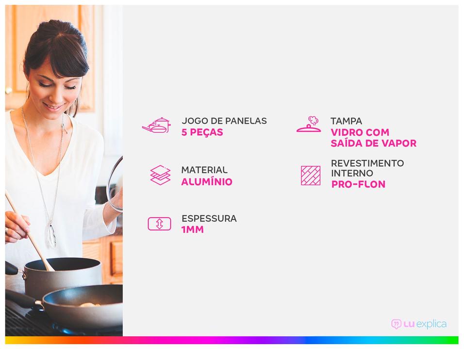 Jogo de Panelas Brinox de Alumínio Cinza 5 Peças Topázio - 1