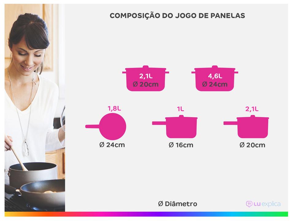 Jogo de Panelas Brinox de Alumínio Stone&Wood Cinza 5 Peças Optima - 2