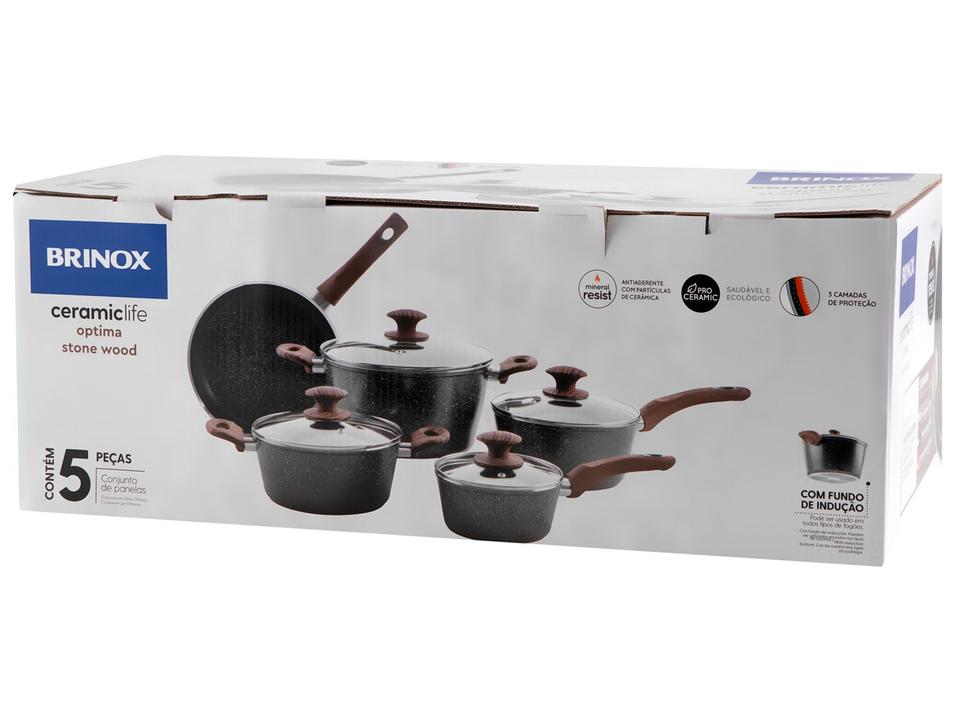 Jogo de Panelas Brinox de Alumínio Stone&Wood Cinza 5 Peças Optima - 10