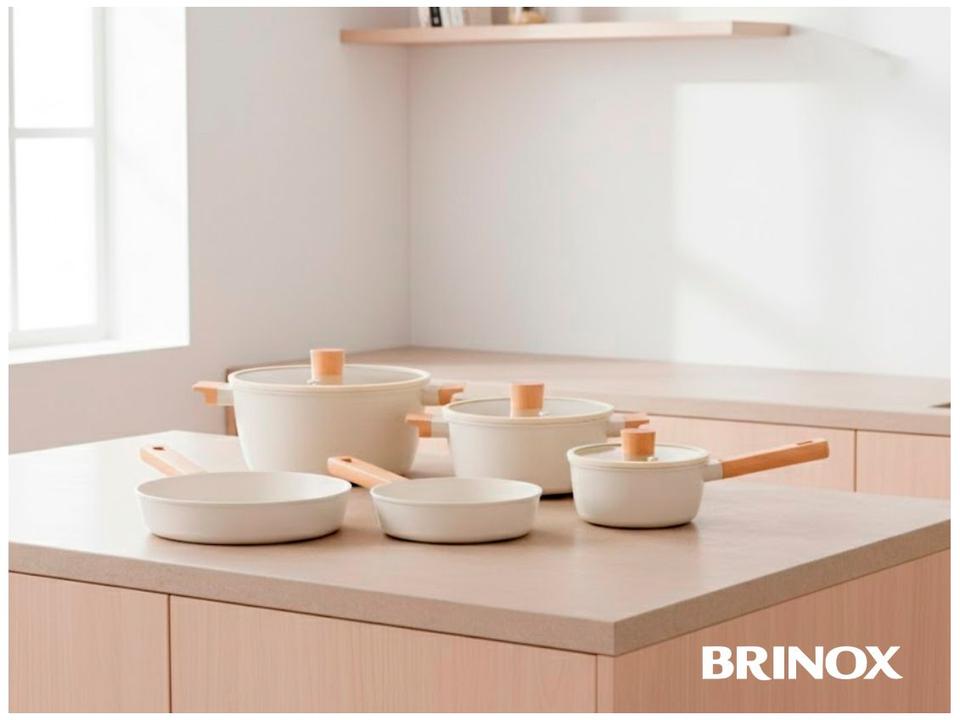 Jogo de Panelas Brinox Revestimento Cerâmico Creme 5 Peças Cabo Amadeirado Ceramic Life Nordic - 2