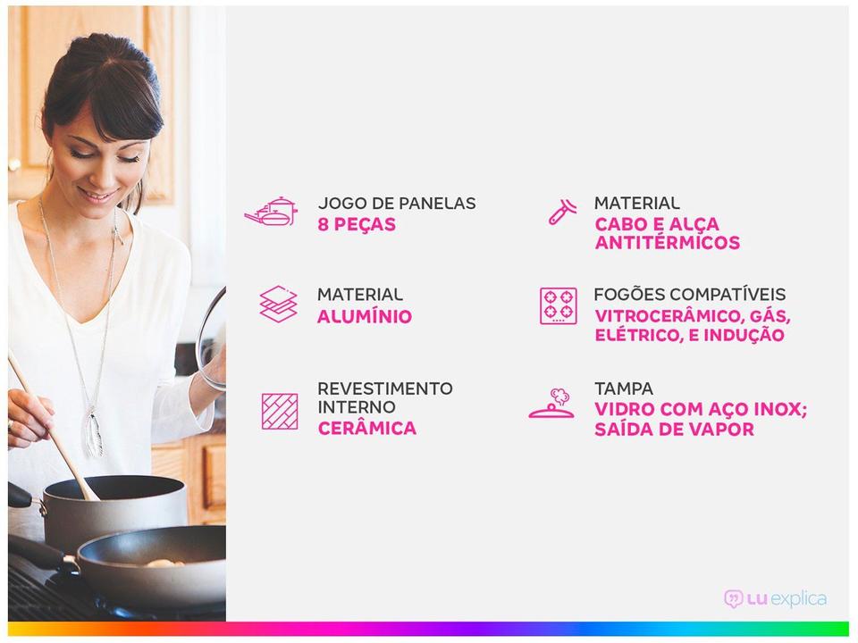 Jogo de Panelas Brinox Revestimento Cerâmico de Alumínio Vermelho e Cinza 8 Peças Ceramic Life Select - 1