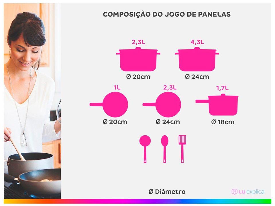 Jogo de Panelas Brinox Revestimento Cerâmico de Alumínio Vermelho e Cinza 8 Peças Ceramic Life Select - 2