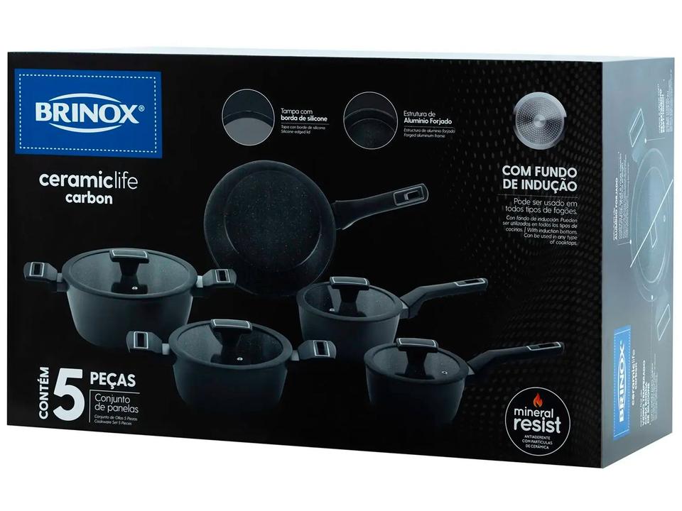 Jogo de Panelas Brinox Revestimento Cerâmico Preto 5 Peças Carbon Ceramic Life - 17