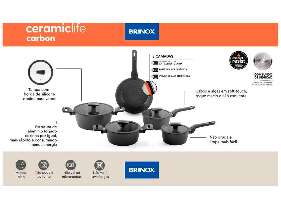 Jogo de Panelas Brinox Revestimento Cerâmico Preto 5 Peças Carbon Ceramic Life - 18