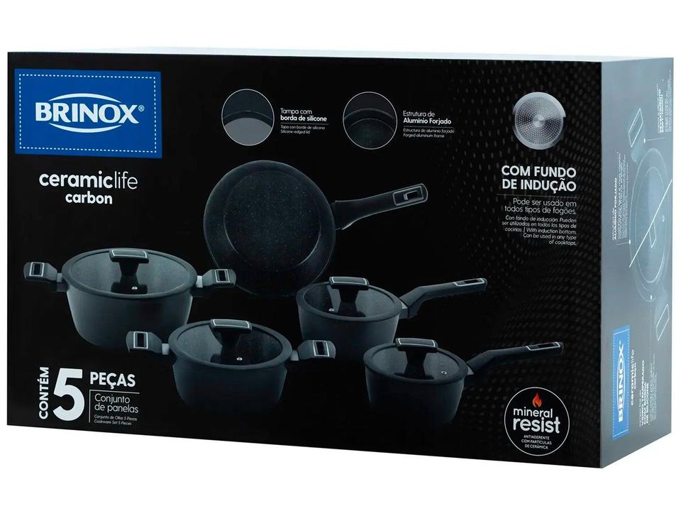 Jogo de Panelas Brinox Revestimento Cerâmico Preto 5 Peças Carbon Ceramic Life - 17