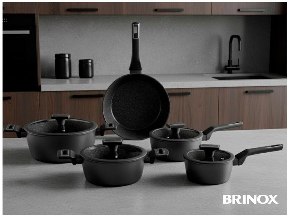 Jogo de Panelas Brinox Revestimento Cerâmico Preto 5 Peças Carbon Ceramic Life - 4