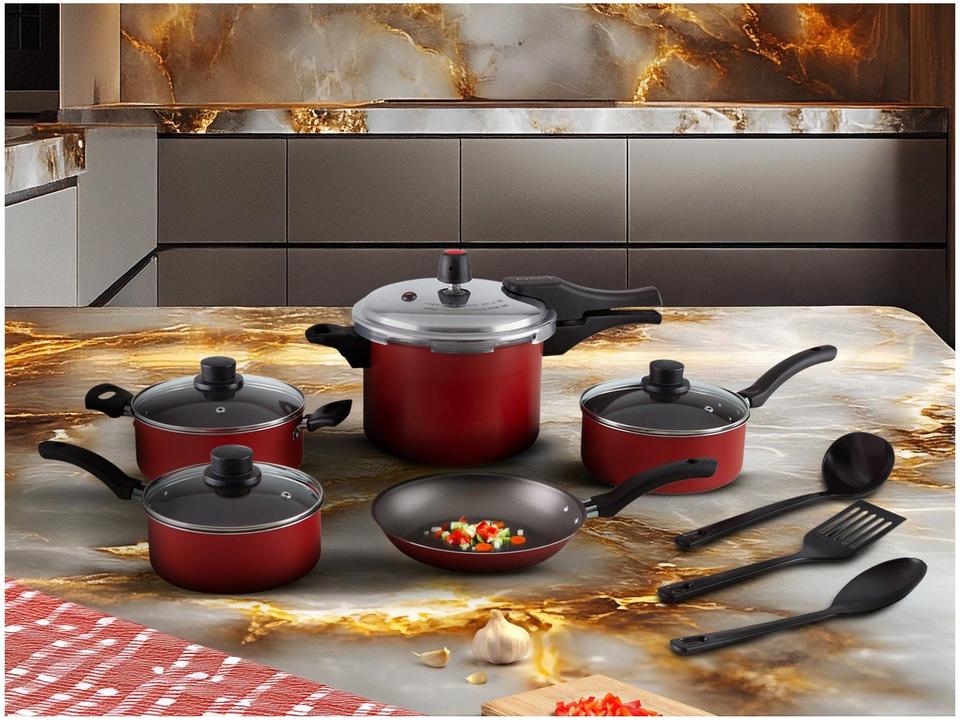 Jogo de Panelas Eirilar Antiaderente de Alumínio Bordô 8 Peças Especial Eiriflon Supreme - 1