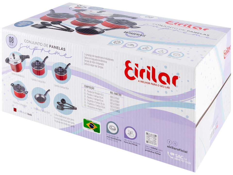 Jogo de Panelas Eirilar Antiaderente de Alumínio Bordô 8 Peças Especial Eiriflon Supreme - 11