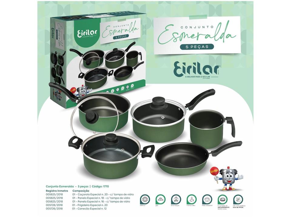 Jogo de Panelas Eirilar de Alumínio Verde 5 Peças Esmeralda - 1