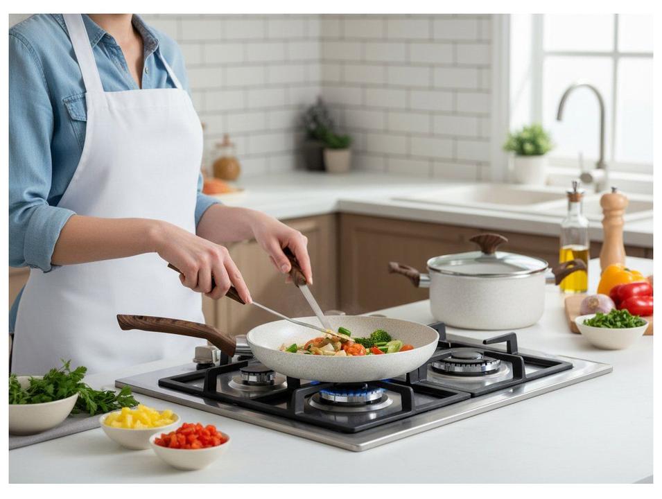 Jogo de Panelas Multiflon Antiaderente de Alumínio Bege 5 Peças Petra - 1