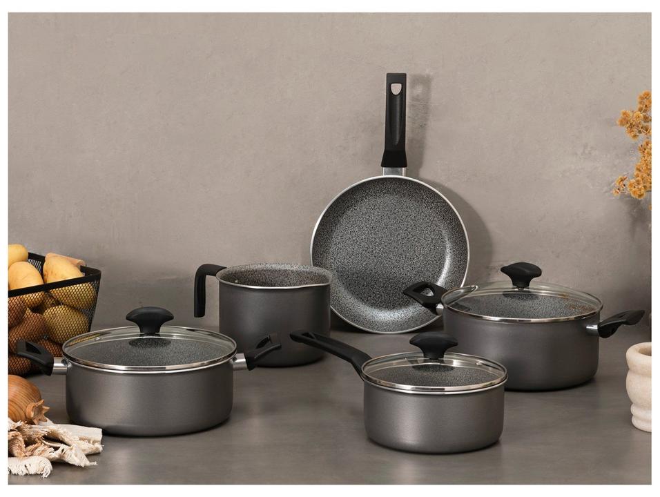 Jogo de Panelas Multiflon Antiaderente de Alumínio Grafite Indução 5 Peças Petra+ - 1