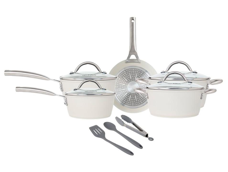 Jogo de Panelas Neuhaus Revestimento Cerâmico de Alumínio Forjado Off White Fundo Triplo 8 Peças Ceramic Prime - 1