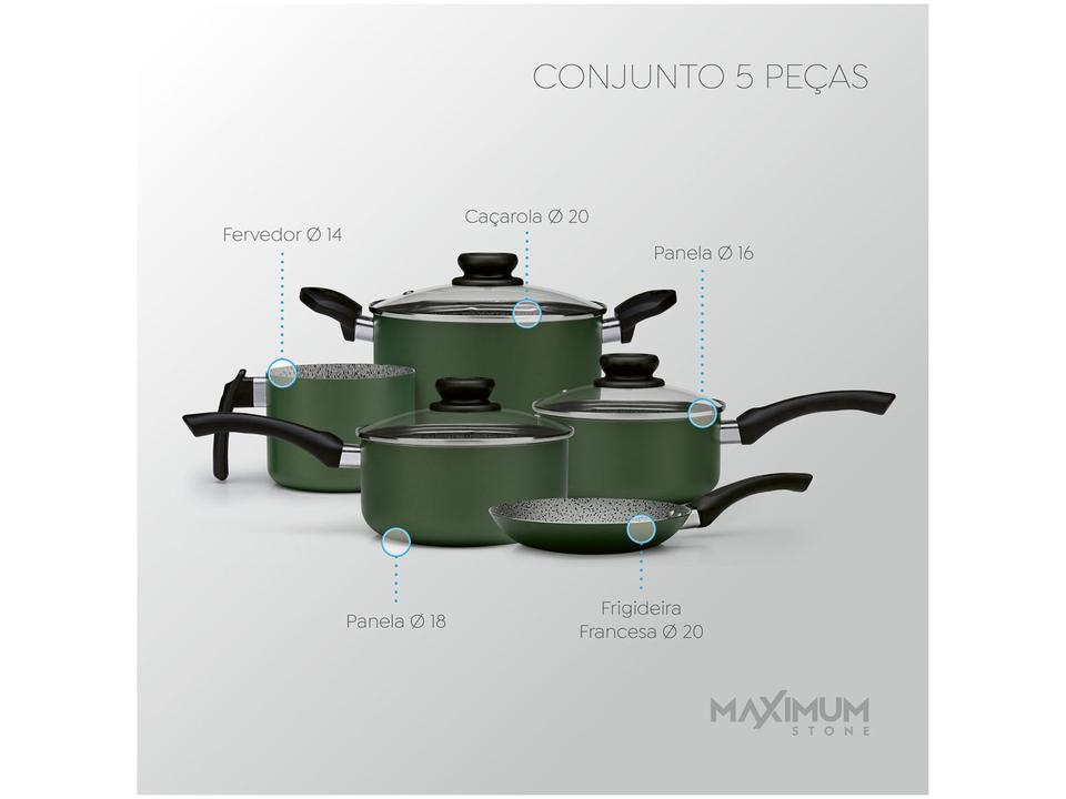 Jogo de Panelas Panelux Antiaderente de Alumínio Verde 5 Peças Maximum Stone - 1