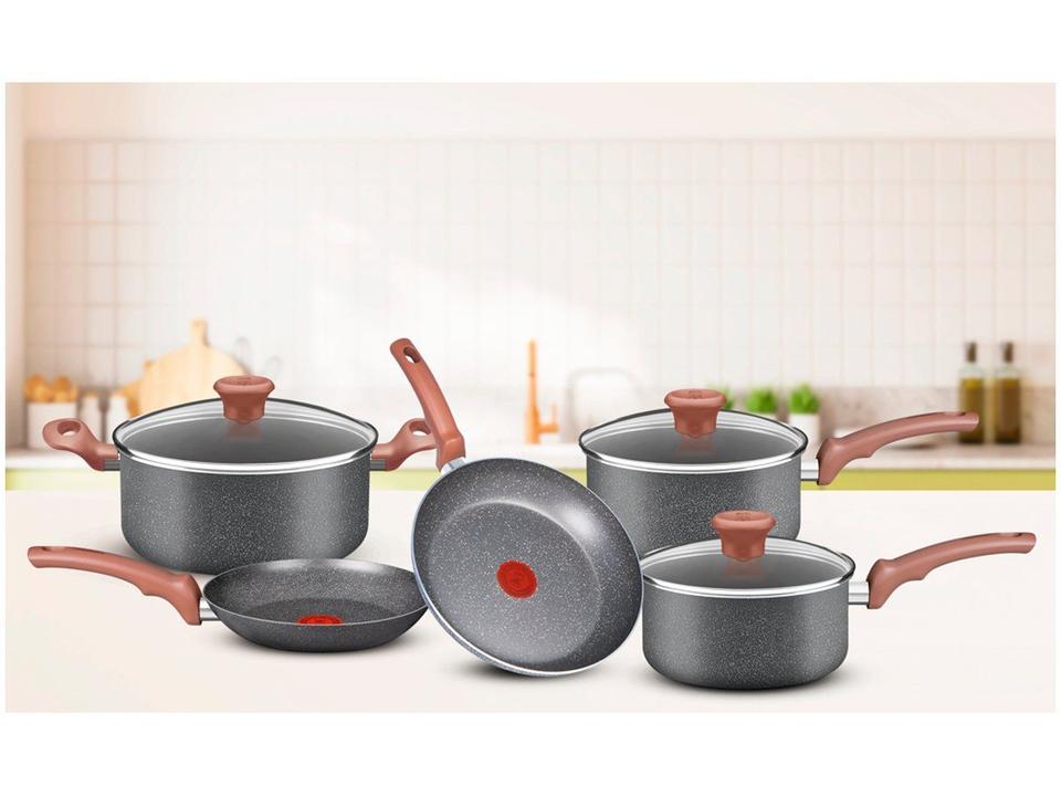 Jogo de Panelas Rochedo Antiaderente de Alumínio Cinza e Bege 5 Peças Natural Stone - 1