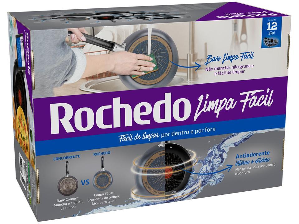 Jogo de Panelas Rochedo Antiaderente de Alumínio Grafite 12 Peças Limpa Fácil - 18