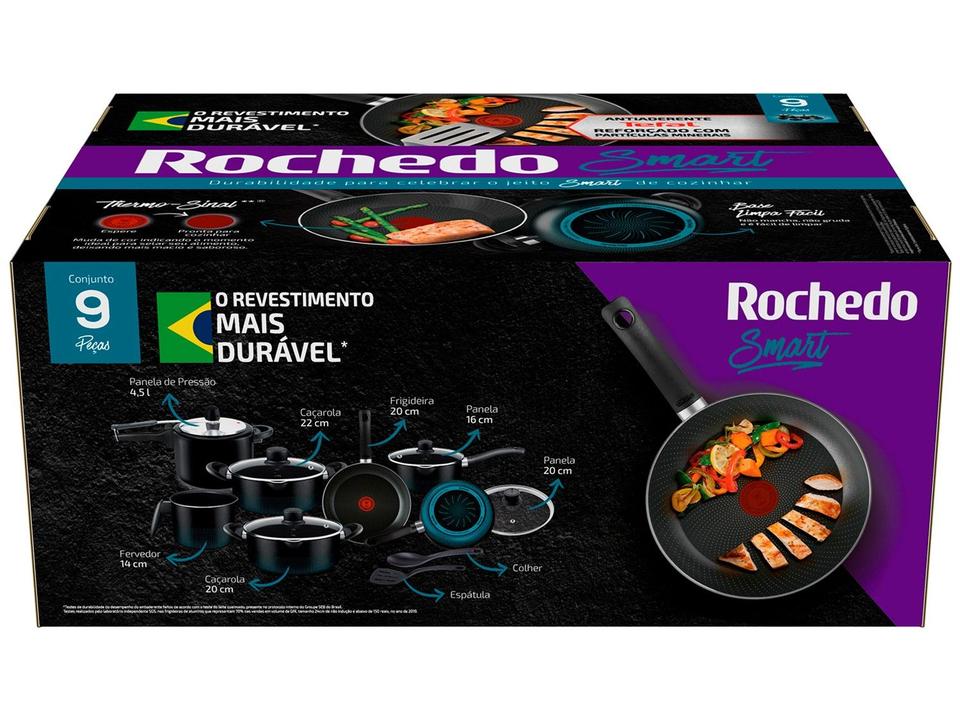 Jogo de Panelas Rochedo Antiaderente de Alumínio Preto e Azul 9 Peças Smart - 21