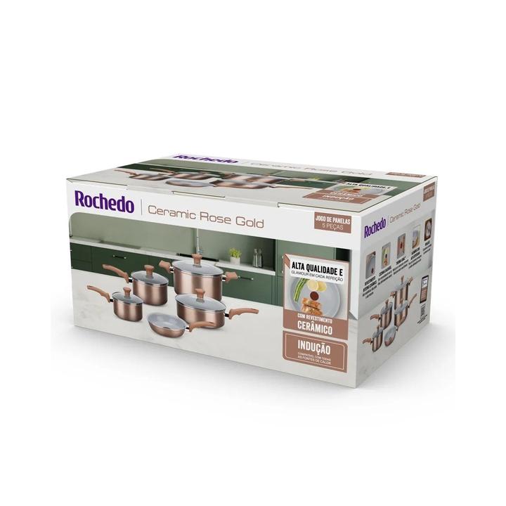 Jogo de Panelas Rochedo Cerâmico de Alumínio Rose Gold 5 Peças Ceramic - 7