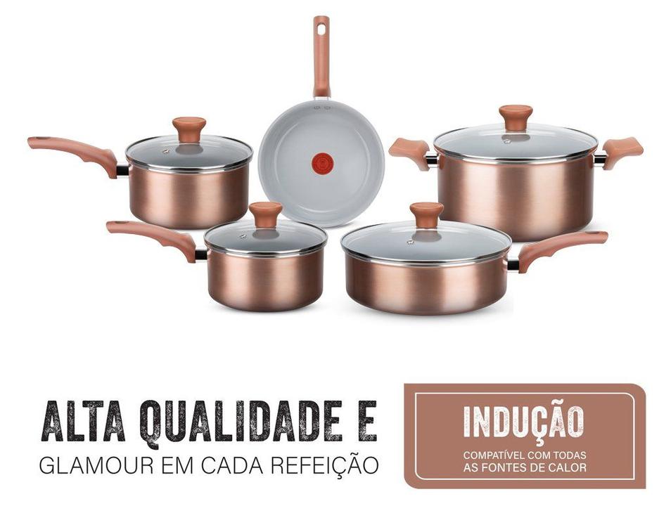 Jogo de Panelas Rochedo Cerâmico de Alumínio Rose Gold Fundo Triplo 5 Peças Ceramic - 2