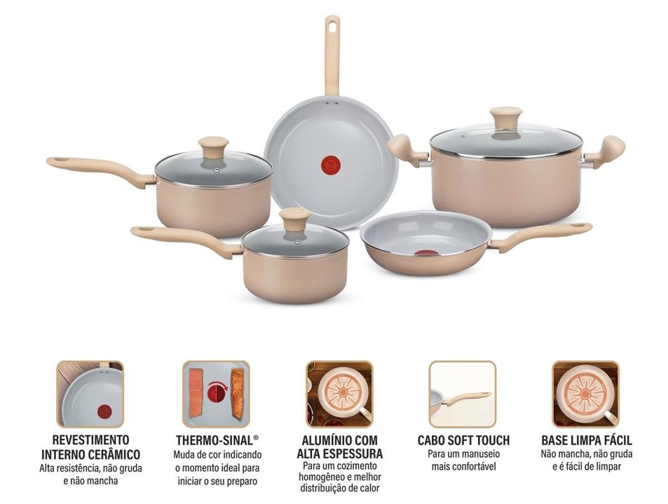 Jogo de Panelas Rochedo de Alumínio Vanilla Fundo Triplo 5 Peças Ceramic Light Sand - 3