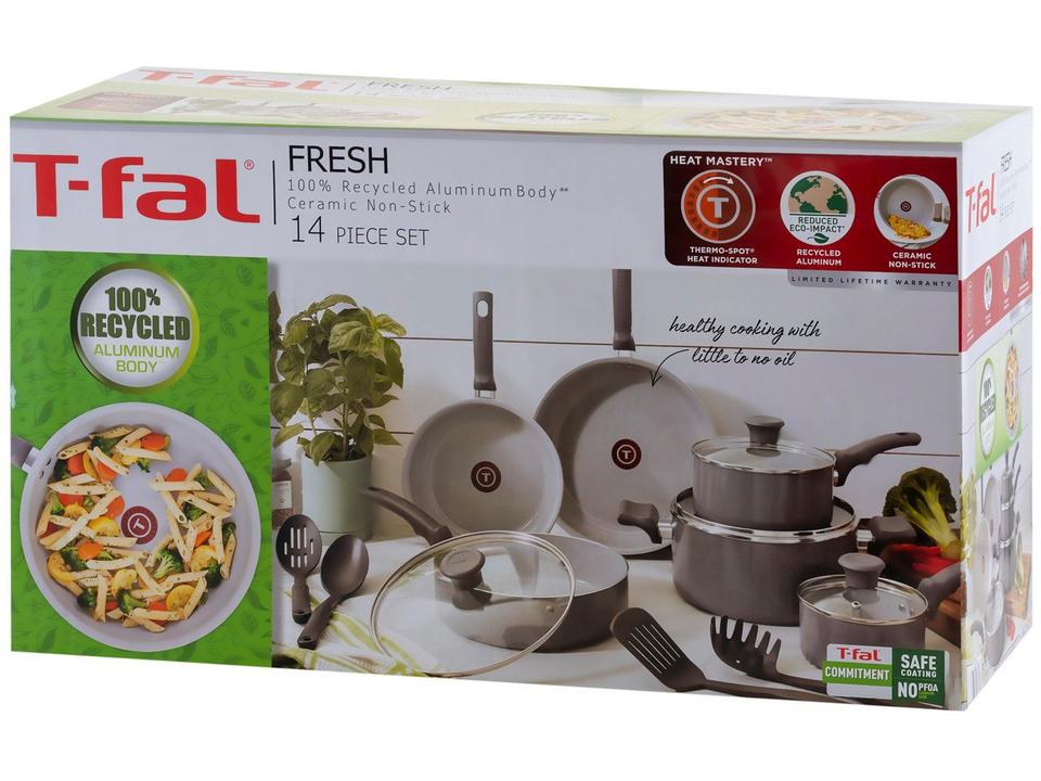 Jogo de Panelas Tefal Cerâmico Cinza 10 Peças Recycled Ceramic - 23