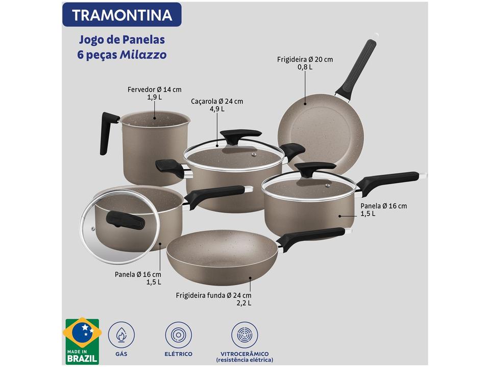 Jogo de Panelas Tramontina Antiaderente de Alumínio Amêndoa Milazzo - 1