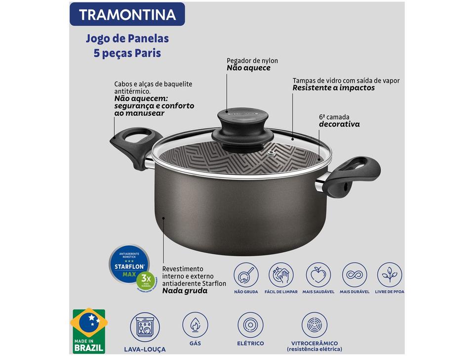 Jogo de Panelas Tramontina Antiaderente de Alumínio Grafite 5 Peças Texture Paris - 3