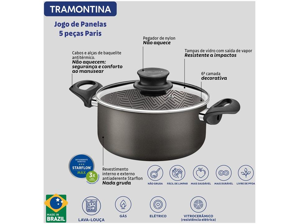 Jogo de Panelas Tramontina Antiaderente de Alumínio Grafite 5 Peças Texture Paris - 3