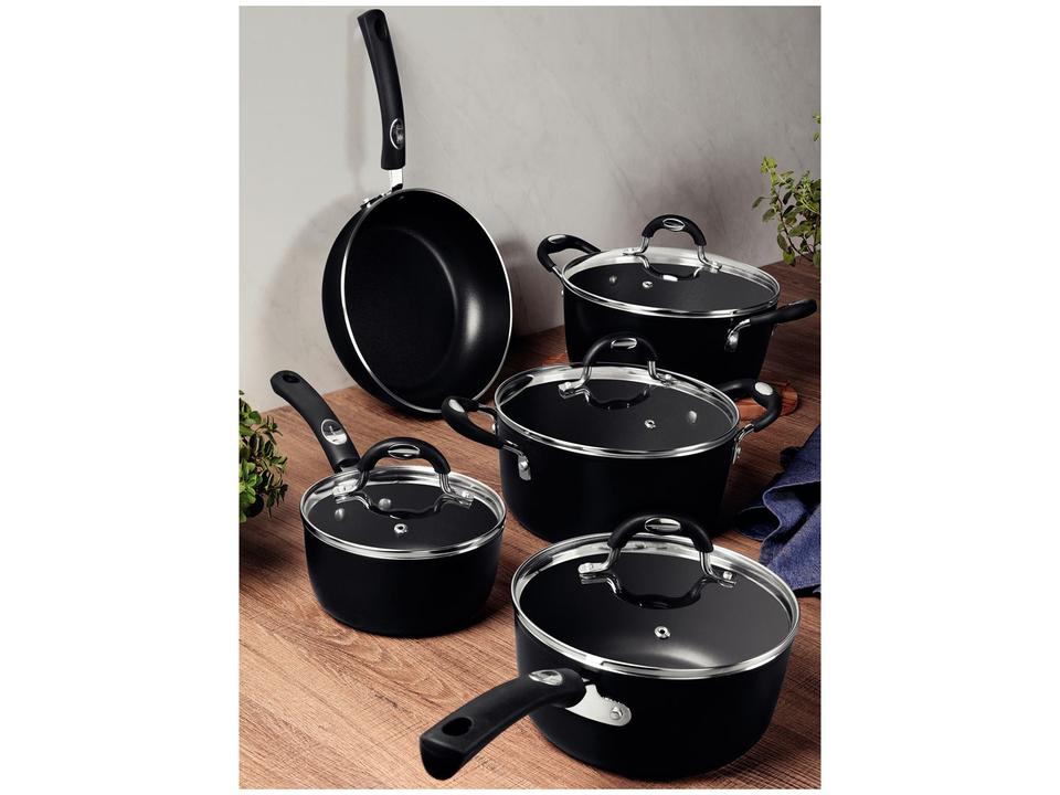 Jogo de Panelas Tramontina Antiaderente de Alumínio Preta 5 Peças Mônaco - 1