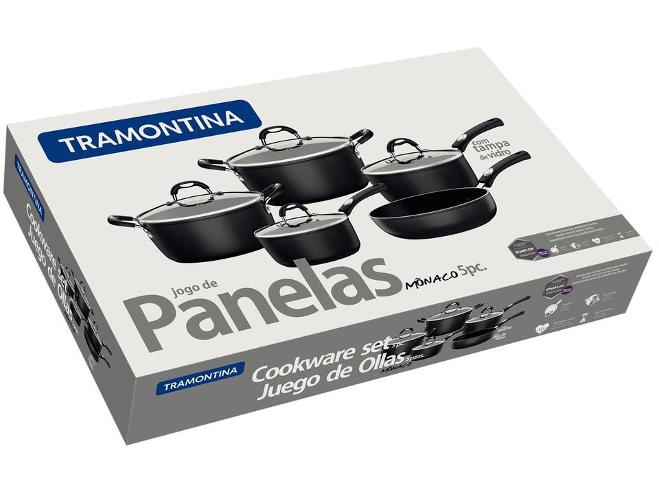 Jogo de Panelas Tramontina Antiaderente de Alumínio Preta 5 Peças Mônaco - 6