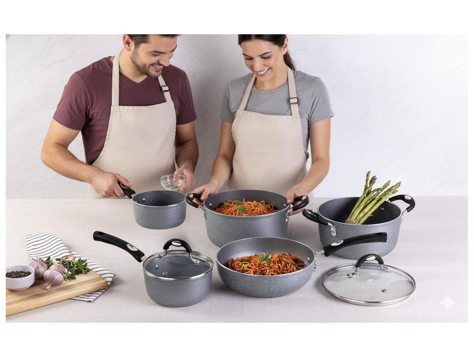 Jogo de Panelas Tramontina Antiaderente Starflon Premium Alumínio Cinza 5 Peças Mônaco - 1
