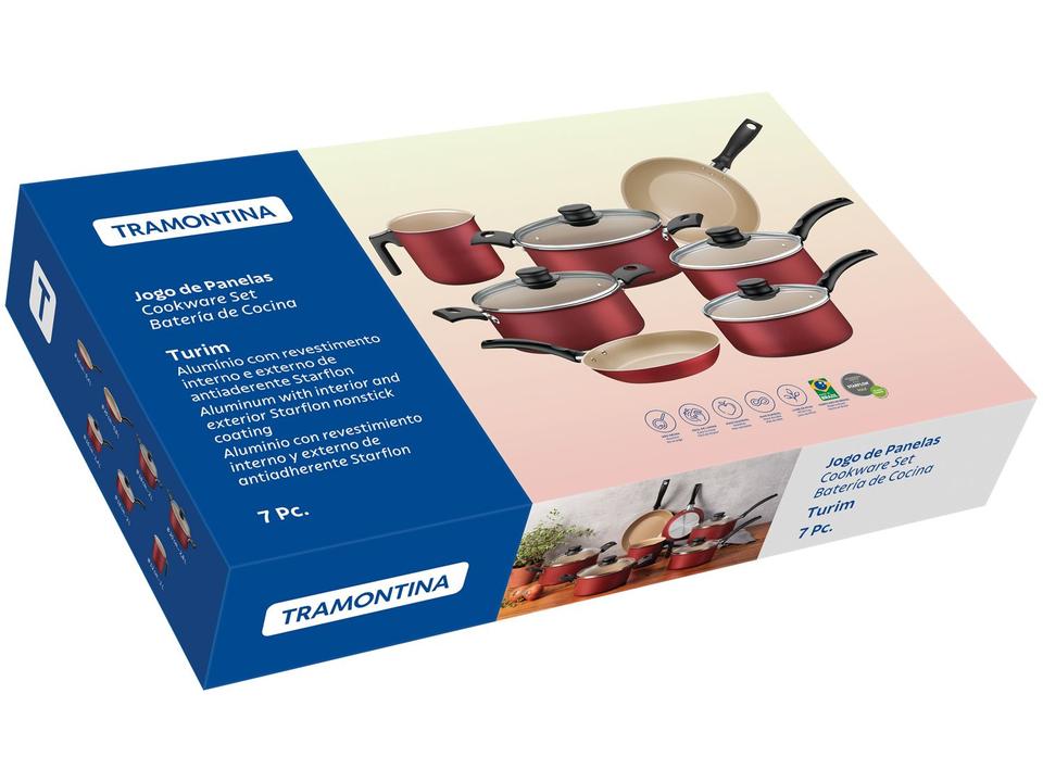 Jogo de Panelas Tramontina Antiaderente Vermelho 7 Peças Turim - 4