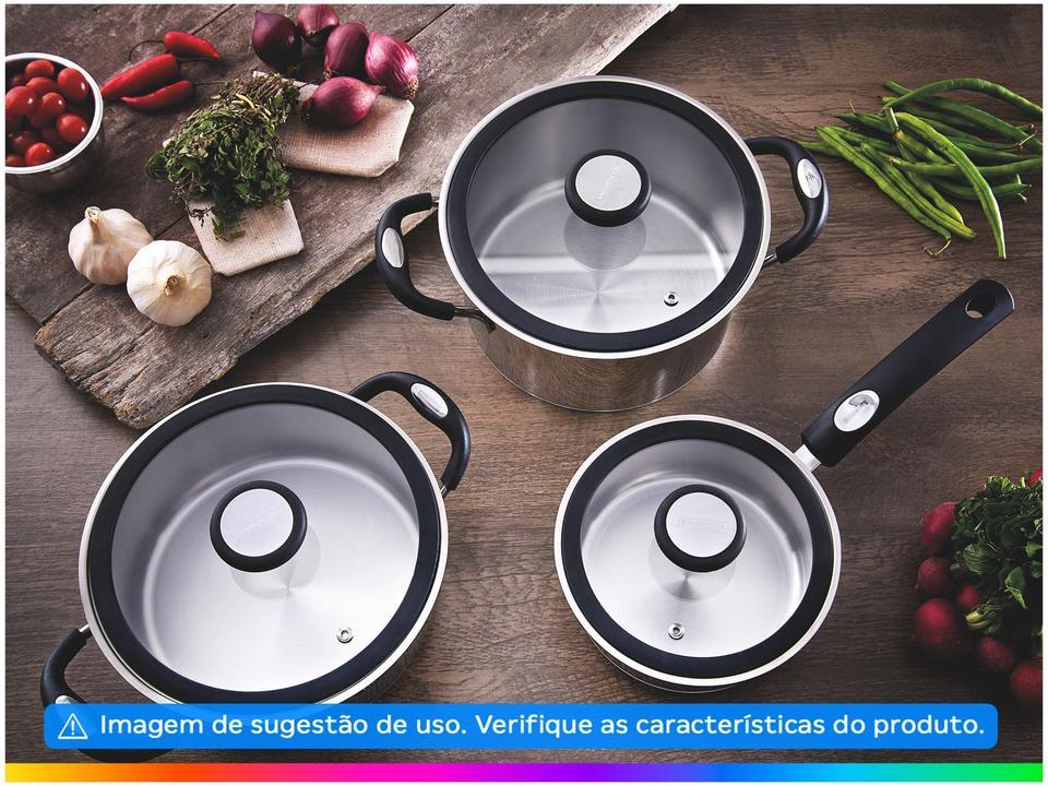 Jogo de Panelas Tramontina de Inox e Preto Prata 5 peças Solar - 5