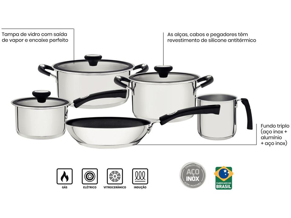 Jogo de Panelas Tramontina de Inox e Preto Prata 5 peças Solar - 3