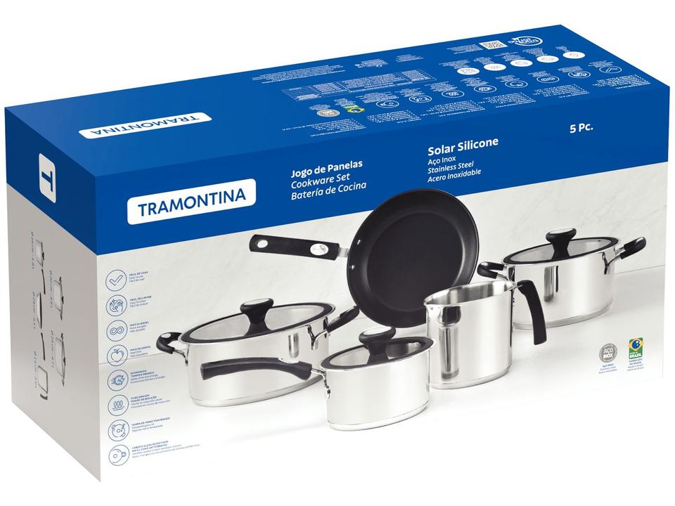 Jogo de Panelas Tramontina de Inox e Preto Prata 5 peças Solar - 10