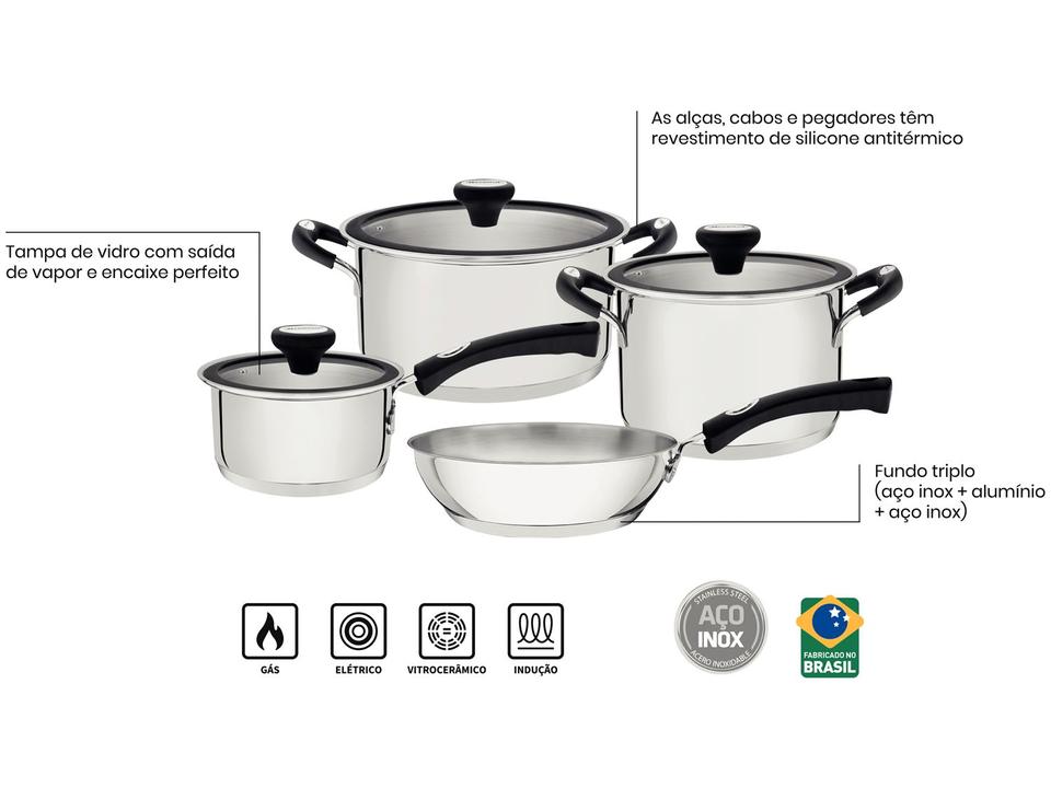 Jogo de Panelas Tramontina de Inox Prata 4 peças Solar - 3